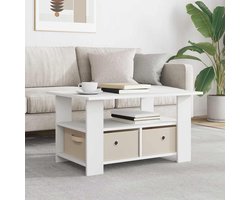 vidaXL - Salontafel - met - lade - Wit - 77 - x - 55 - x - 42 - cm - Bewerkt - hout