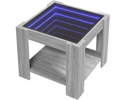 vidaXL Salontafel met LED 53x53x45 cm bewerkt hout grijs sonoma eiken, bijzettafel, woonkamertafel, middentafel, banktafel, bank tafel, accenttafel