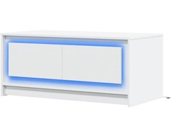 vidaXL Salontafel met LED-verlichting bewerkt hout wit, bijzettafel, woonkamertafel, middentafel, banktafel, bank tafel, accenttafel, bijzet tafel