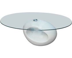 vidaXL - Salontafel - met - ovaal - glazen - tafelblad - hoogglans - wit
