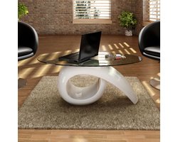 vidaXL - Salontafel - met - ovaal - glazen - tafelblad - hoogglans - wit