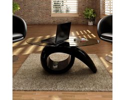 vidaXL - Salontafel - met - ovaal - glazen - tafelblad - hoogglans - zwart