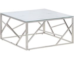 vidaXL Salontafel - Roestvrijstaal - Gehard Glas - Zilver Salontafel - Koffietafel - Woonkamerdecoratie - Metalen Tafels - Glassalontafels