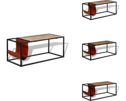 vidaXL Salontafel - Salontafels - Bijzettafel - Tafeltje - Salontafel met echt lederen tijdschriftenhouder 110x50x45 cm