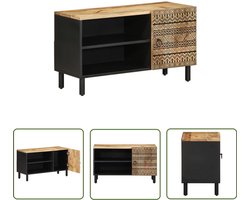 vidaXL Salontafel - Tv-meubel - Tv-meubel 80x33,5x46 cm massief ruw mangohout zwart - Industrieel Tv-meubel - Houten Tv-standaard - Mango Wood Furniture