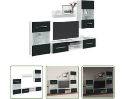 vidaXL Salontafel - Tv Meubelen - 5-delige Tv-meubels met LED-verlichting bewerkt hout matindigo - Opbergkast - Houten Meubilair - Wit Led Verlichting