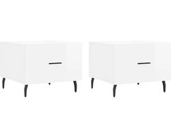 vidaXL - Salontafels - 2 - st - 50x50x40 - cm - bewerkt - hout - hoogglans - wit