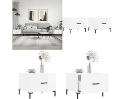 vidaXL Salontafels 2 st 50x50x40 cm bewerkt hout hoogglans wit - Salontafel - Salontafels - Bijzettafel - Banktafel