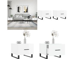 vidaXL Salontafels 2 st 50x50x40 cm bewerkt hout hoogglans wit - Salontafel - Salontafels - Bijzettafel - Banktafel