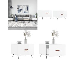 vidaXL Salontafels 2 st 50x50x40 cm bewerkt hout hoogglans wit - Salontafel - Salontafels - Bijzettafel - Banktafel