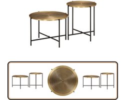 vidaXL Salontafels - Metaal - Messing en Zwart - 2 st Salontafel - Salontafels - Tafel - Bijzettafel