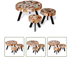 vidaXL Salontafelset 3-delig - Gerecycled Hout Salontafel - Industrieel Design - Gerecycled Hout - Multifunctioneel - Woonaccessoires
