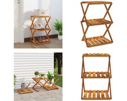 vidaXL Schappenkast inklapbaar 3-laags 43x31x63 cm acaciahout bruin - Inklapbare Schappenkast - Inklapbare Schappenkasten - Schoenenrek - Schoenenopslag