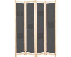 vidaXL Scheidingswand - Kamerscherm - Kamerscherm met 4 panelen 160x170x4 cm stof grijs - Privacy Screen - Wandafscheider - Woonaccessoires