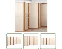 vidaXL Scheidingswand - Kamerscherm - Kamerscherm met 5 panelen 350x180 cm crèmewit - Privacy Screen - Acacia Hout - Textiel