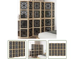 vidaXL Scheidingswand - Kamerscherm - Kamerscherm met 6 panelen massief paulowniahout bruin en zwart - Houten Kamerscherm - Paulowniahouten Kamerscherm - Bruine Kamerscherm