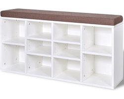 vidaXL Schoenenbank - 10 Vakken - Wit en Bruin Schoenenkast - Schoenuitlegger - Halbank - Bergruimte - Meubilair
