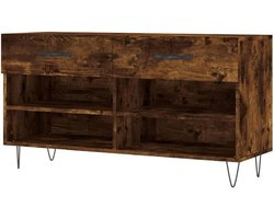 vidaXL Schoenenbank 102x35x55 cm bewerkt hout gerookt eikenkleurig, opbergbank, schoenen kast, schoenen rek, schoenenkast, schoenenrek, halbankje