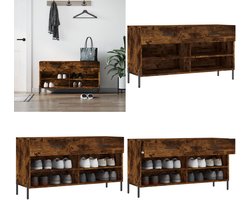 vidaXL Schoenenbank 102x35x55 cm bewerkt hout gerookt eikenkleurig - Schoenenbank - Schoenenbanken - Opbergbank - Schoenenkast