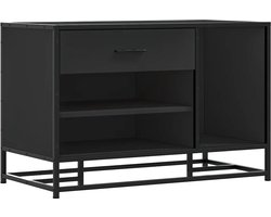 vidaXL Schoenenbank 80x40x53,5 cm bewerkt hout en metaal zwart - Schoenenbankje - Schoenenbankjes - Halbankje - Opbergbankje