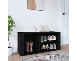vidaXL Schoenenkast - 100x35x45 cm - Bewerkt hout zwart Schoenenkast - Zwarte Schoenenkast - Houten Schoenenkast - Schoenuitleg - Schoenen Rek