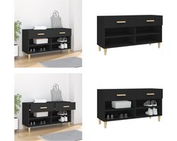 vidaXL Schoenenkast 102x35x55 cm bewerkt hout zwart - Schoenenrek - Schoenenrekken - Opbergrek Voor Schoenen - Schoenenstellage