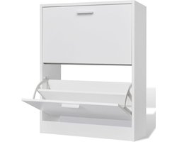 vidaXL - Schoenenkast - met - 2 - vakken - hout - wit