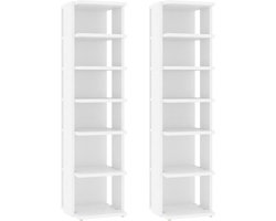 vidaXL - Schoenenkasten - 2 - st - 27,5x27x102 - cm - bewerkt - hout - wit
