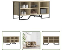 vidaXL Schoenenopbergers - Schoenenkast - Schoenenkast 90x38x45,5 cm bewerkt hout sonoma eikenkleurig - Houten Schoenenkast - Sonoma Eiken - Vintage Schoenenkast