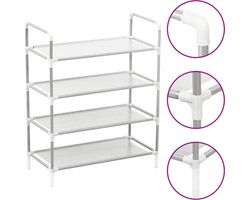 vidaXL - Schoenenrek - met - 4 - schappen - metaal - en - nonwoven - stof - zilverkleur