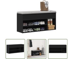 vidaXL Schoenuitlegger - Schoenenbank - Schoenenbank 102x30,5x45 cm bewerkt hout zwart - Houten Bank - Zwarte Schoenenbank - Opbergruimte