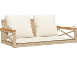 vidaXL - Schommelbank - met - kussens - 109x62x40 - cm - poly - rattan - beige