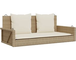 vidaXL - Schommelbank - met - kussens - 119x56x48 - cm - poly - rattan - beige