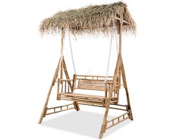 vidaXL - Schommelbank - met - palmbladeren - 2-zits - 202 - cm - bamboe