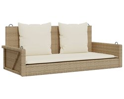 vidaXL Schommelbank - Schommelbanken - Tuinbank - Houten Schommelbank - Schommelbank met kussens 119x56x48 cm poly rattan beige