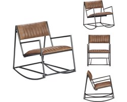 vidaXL Schommelfauteuil - Schommelfauteuils - Schommelstoel - Schommelstoelen - Schommelstoel echt leer lichtbruin