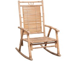 vidaXL Schommelstoel - Bamboe - Wijnrood kussen - Waterdicht Bamboeschommelstoel - Lounge Stoel - Tuinset - Buitenschommelstoel - Relaxfauteuil