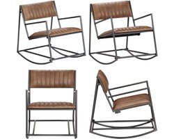 vidaXL Schommelstoel echt leer lichtbruin - Schommelfauteuil - Schommelfauteuils - Schommelstoel - Schommelstoelen