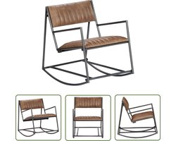 vidaXL Schommelstoel echt leer lichtbruin - Schommelstoel - Lederen Fauteuil - Lounge Stoel - Relaxstoel - Woonkamer Meubels
