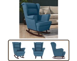 vidaXL Schommelstoel - Fluweel Blauw - Massief Hout Schommelstoel - Fauteuils - Relaxfauteuil - Fluweel Meubilair - Blauwe Bank