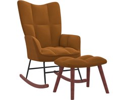 vidaXL - Schommelstoel - met - kruk - bruin - fluweel