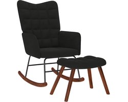 vidaXL - Schommelstoel - met - kruk - zwart - fluweel