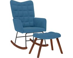 vidaXL - Schommelstoel - met - krukje - fluweel - blauw