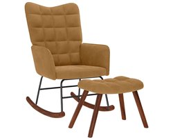 vidaXL - Schommelstoel - met - krukje - fluweel - bruin
