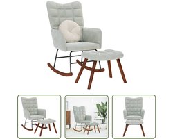 vidaXL Schommelstoel met krukje fluweel lichtgrijs - Schommelstoel - Lounge Stoel - Fluweel Stoel - Grijze Stoel - Design Stoel