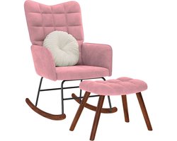 vidaXL - Schommelstoel - met - krukje - fluweel - roze