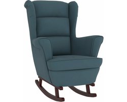 vidaXL - Schommelstoel - met - oorleuning - fluweel - massief - hout - blauw