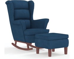 vidaXL - Schommelstoel - met - oorleuning - fluweel - massief - hout - blauw