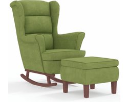 vidaXL - Schommelstoel - met - oorleuning - lichtgroen - fluweel - massief - hout