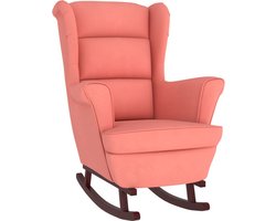vidaXL - Schommelstoel - met - oorleuning - roze - fluweel - massief - hout
